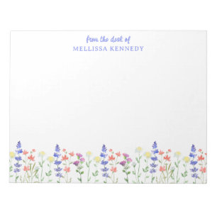 Pretty Watercolor Floral Wildflowers Custom Name Notepad