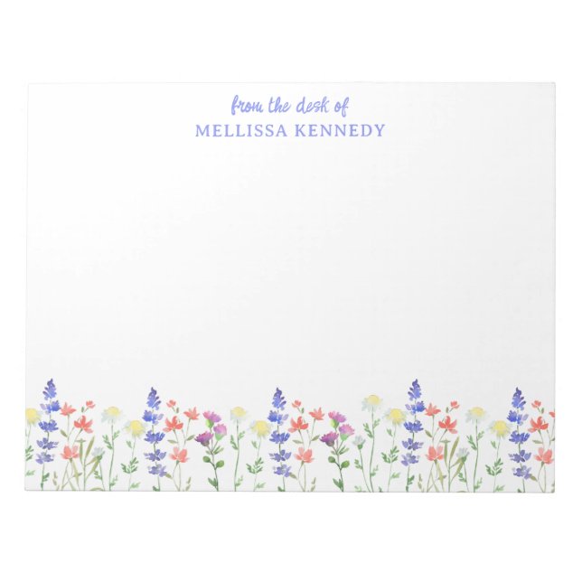  Pretty Watercolor Floral Wildflowers Custom Name Notepad (Front)