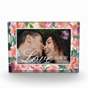 Pretty Watercolor Floral with Monograms Photo Block