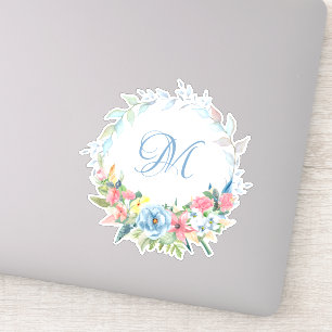 Pretty Watercolor Floral Wreath with Monogram