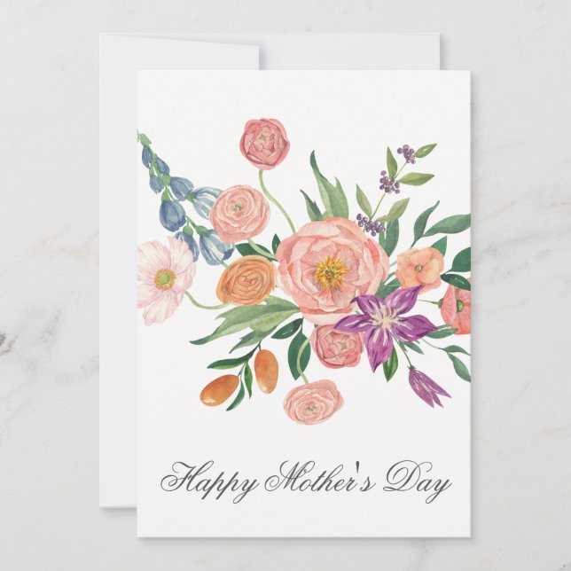 Pretty Watercolor Florals Mothers Day Card (Front)