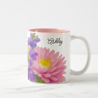 Pretty Watercolor Flower Bouquet Custom Name Two-Tone Coffee Mug