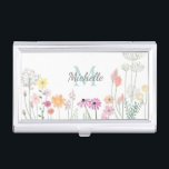Pretty Watercolor Flower Meadow Personalised Business Card Holder<br><div class="desc">Pretty watercolor flowers on personalised pencil case.</div>