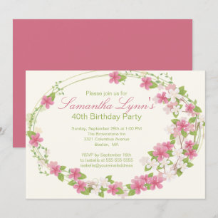 Pretty Watercolor Flower Wreath Birthday Party Invitation