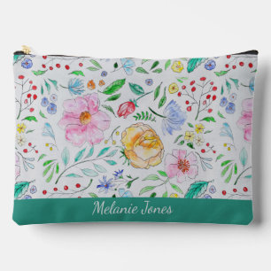 Pretty Watercolor Flowers and Buds Personalised Accessory Pouch