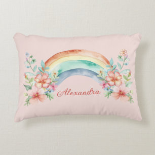 Pretty Watercolor Flowers and Rainbow Decorative Cushion