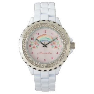 Pretty Watercolor Flowers and Rainbow Watch