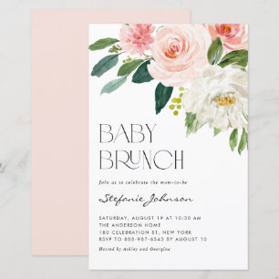 Pretty Watercolor Flowers Baby Brunch Invitation