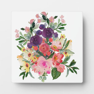 Pretty Watercolor Flowers Digital Art Painting Plaque