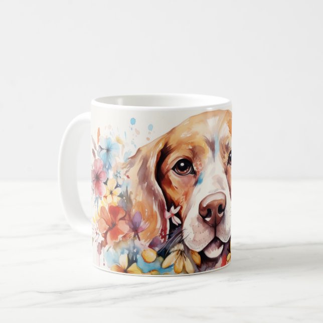 Pretty Watercolor Flowers Dog Coffee Mug (Front Left)