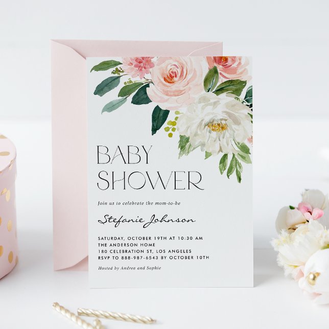Pretty Watercolor Flowers Garden Baby Shower Invitation (Creator Uploaded)