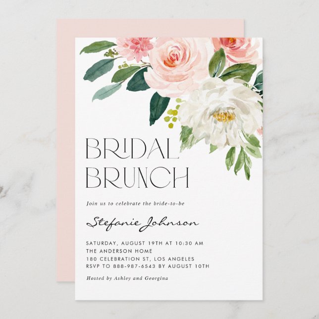 Pretty Watercolor Flowers Garden Bridal Brunch Invitation (Front/Back)