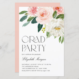 Pretty Watercolor Flowers Graduation Invitation