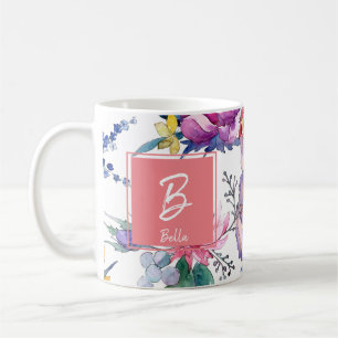 Pretty Watercolor Flowers Monogram Girl Coffee Mug