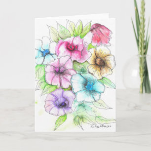 Pretty Watercolor Flowers Painting Print Card