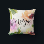 Pretty Watercolor Flowers Personalised Pillow<br><div class="desc">Customisation pillow featuring colourful watercolor flowers with modern calligraphy script. This floral pillow will be perfect as a gift or a colourful accent to any room.</div>