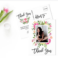 Pretty Watercolor Flowers Script Photo Thank You
