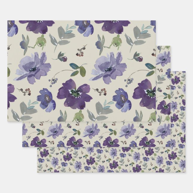 Pretty Watercolor Flowers Wrapping Paper Sheet (Set)