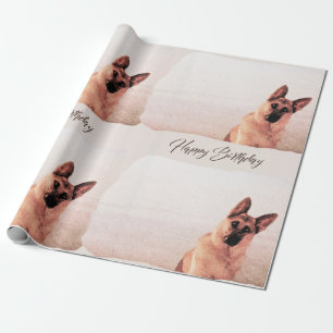 Pretty Watercolor German Shepherd Birthday Wrapping Paper