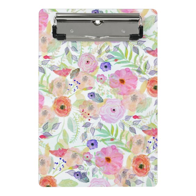 Pretty watercolor hand paint abstract floral mini clipboard (Front)