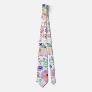 Pretty watercolor hand paint abstract floral tie