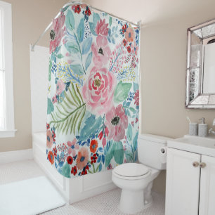 Pretty watercolor hand paint floral artwork shower curtain