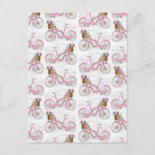 Pretty watercolor hand paint vintage bicycle postcard