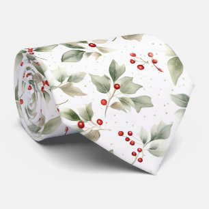 Pretty Watercolor Holly and Berries Tie