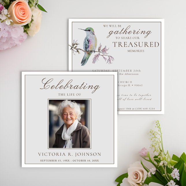Pretty Watercolor Hummingbird Celebration of Life Invitation (Creator Uploaded)