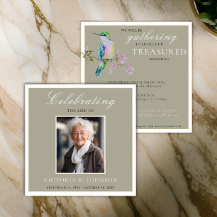 Pretty Watercolor Hummingbird Celebration of Life Invitation