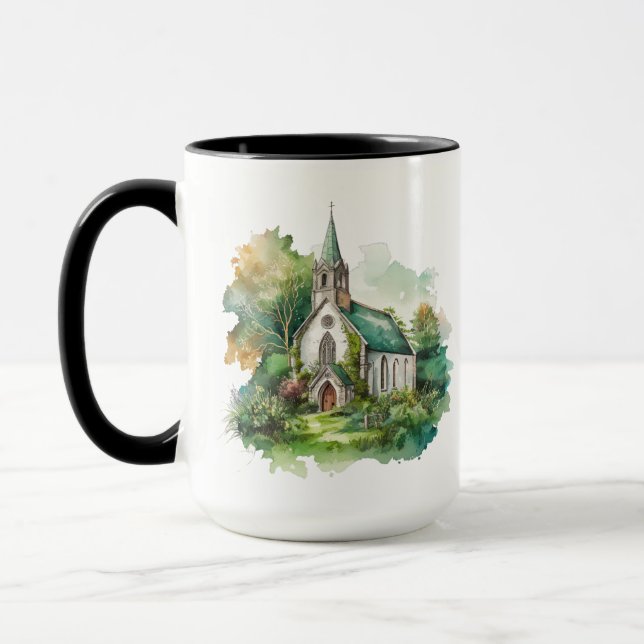 PRETTY WATERCOLOR IRISH COUNTRY CHURCH MUG (Left)