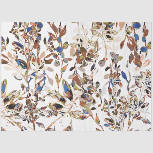 Pretty Watercolor Leaves Berries Floral Tissue Paper (Front)