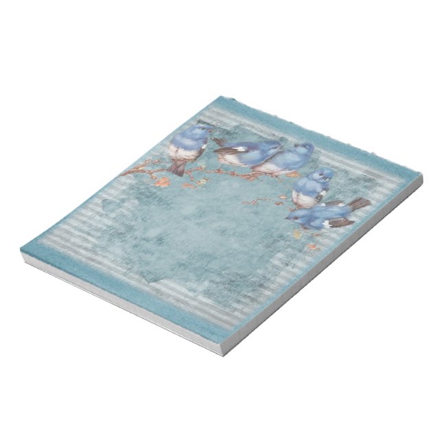 Pretty Watercolor Little Blue Birds Notepad (Rotated)