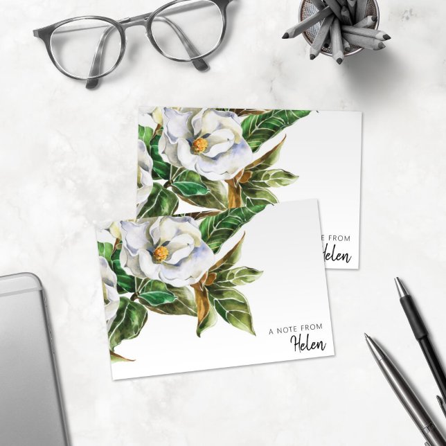 Pretty Watercolor Magnolias Note Card With Name (Creator Uploaded)