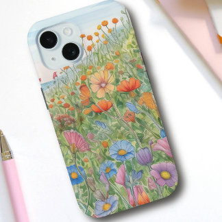 Pretty Watercolor Meadow of Pastel Wildflowers   iPhone 15 Case