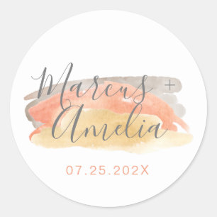 Pretty Watercolor Minimalist Wedding Classic Round Sticker
