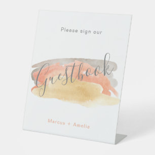 Pretty Watercolor Minimalist Wedding Guestbook Pedestal Sign