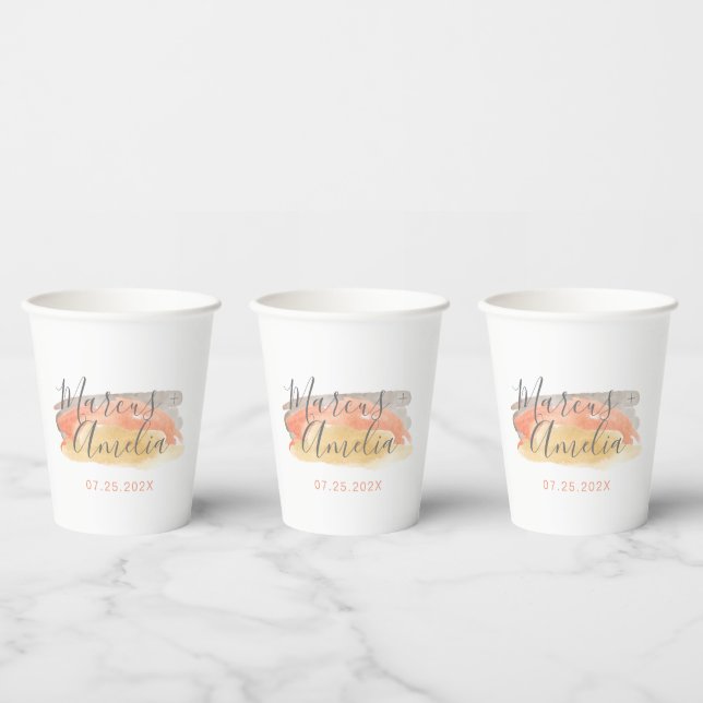 Pretty Watercolor Minimalist Wedding   Paper Cups (Multi)