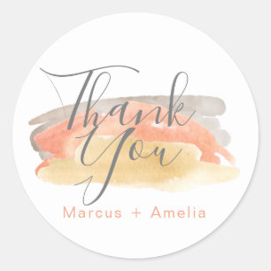 Pretty Watercolor Minimalist Wedding  Thank You  Classic Round Sticker
