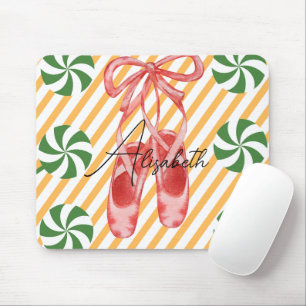 Pretty watercolor monogram Candy cane Pink Balley Mouse Pad