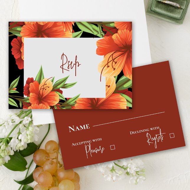 Pretty Watercolor Moody Orange Floral Wedding RSVP (Pretty Watercolor Moody Orange Floral Wedding RSVP)