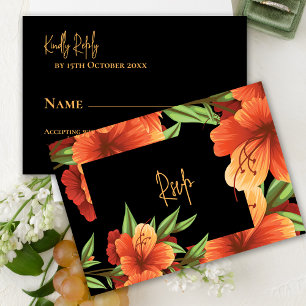 Pretty Watercolor Moody Orange Floral Wedding RSVP Card