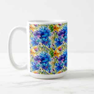 Pretty watercolor mug blue floral art 
