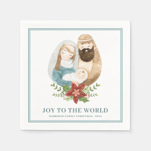 Pretty Watercolor Nativity Baby Jesus Christmas Napkin