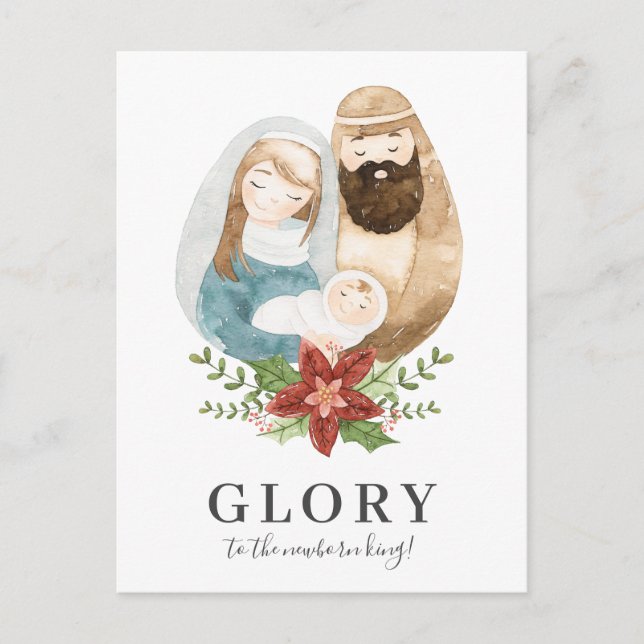 Pretty Watercolor Nativity Christian Christmas Postcard (Front)