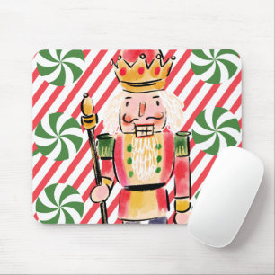 Pretty watercolor nutcracker and candy cane Green Mouse Pad