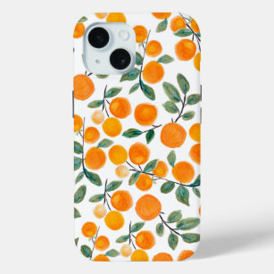 Pretty Watercolor Orange Citrus Botanical Pattern iPhone 15 Case