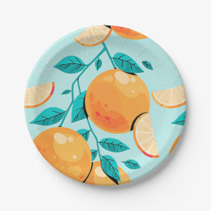 Pretty Watercolor Orange Citrus Paper Plate