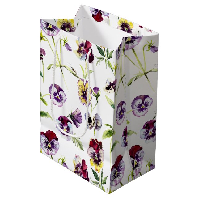 Pretty Watercolor Pansies Pattern Medium Gift Bag (Front Angled)