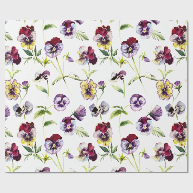 Pretty Watercolor Pansies Pattern Wrapping Paper (Flat)